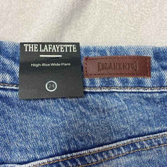 NWT Blank NYC Distressed high rise wide flare blue Jeans size 24 - Picture 6 of 12